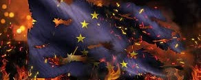 European flag at fire