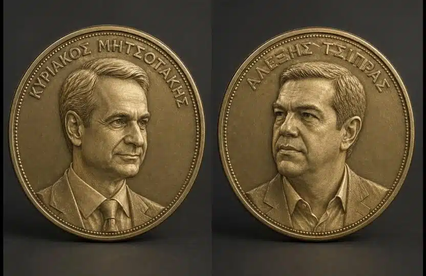 Το δάχτυλο και το φεγγάρι! - Το πολιτικό αδιέξοδο 1 Νομίσματα με την κεφαλή του Μητσοτάκη και του Τσίπρα